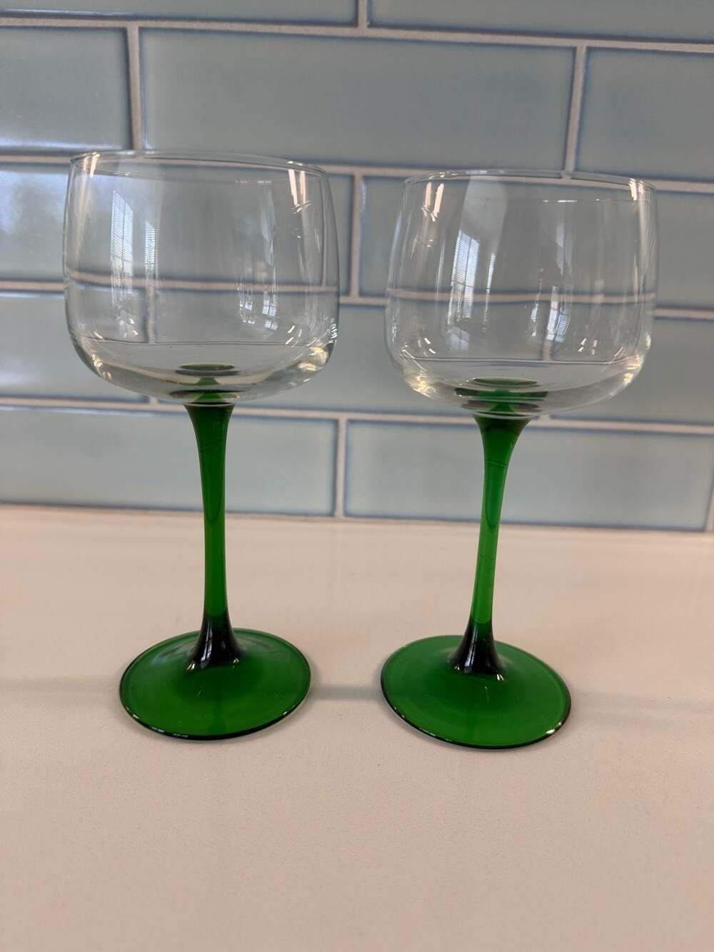 Vintage Luminarc Alsace Emerald Green Stem Wine Glasses, Set of 2